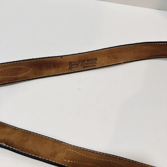 VTG Justin Genuine Leather Top Grain Cowhide Gray Silver Tone Buckle 38 Belt - Picture 7 of 11